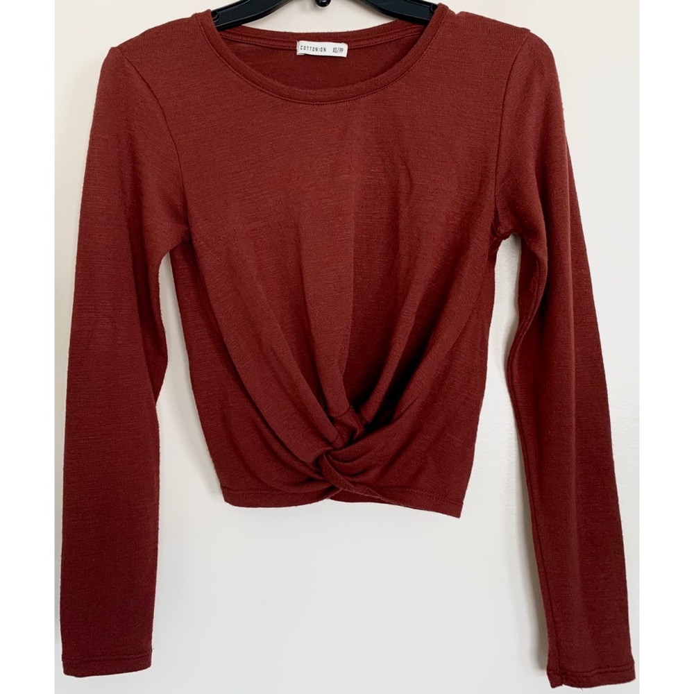 Cotton On Front Wrap Burgundy Long Sleeve Crop Top